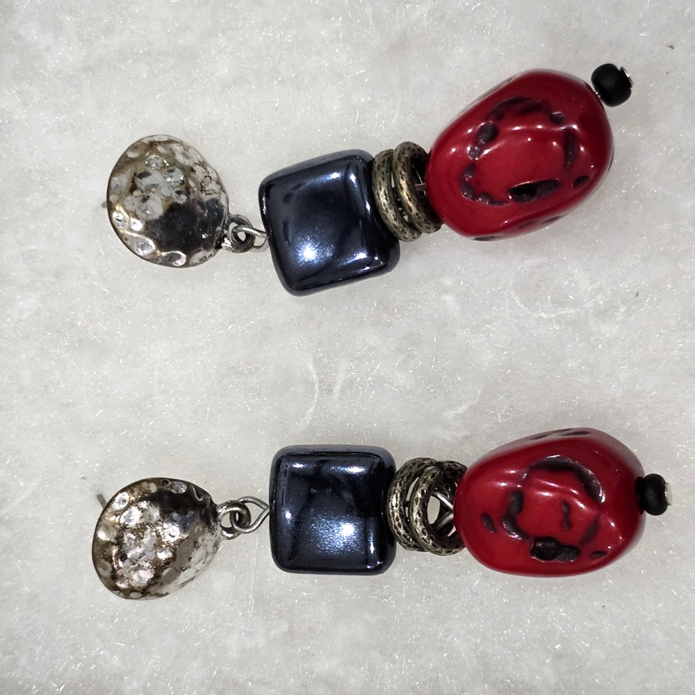Elegant Red and Silver Earrings